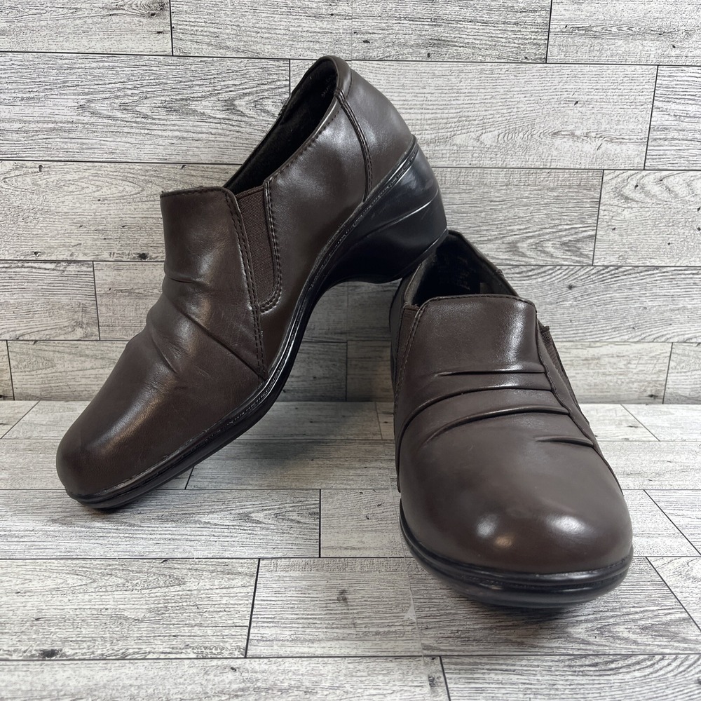 Thom McAn Deidre Brown Leather Slip On Heels Shoes Women Size‎ 6.5